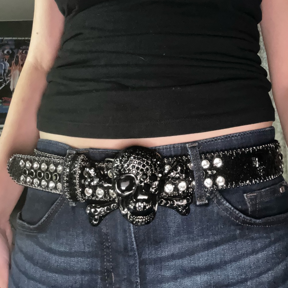 Black Skull Studded Rhinestone Belt